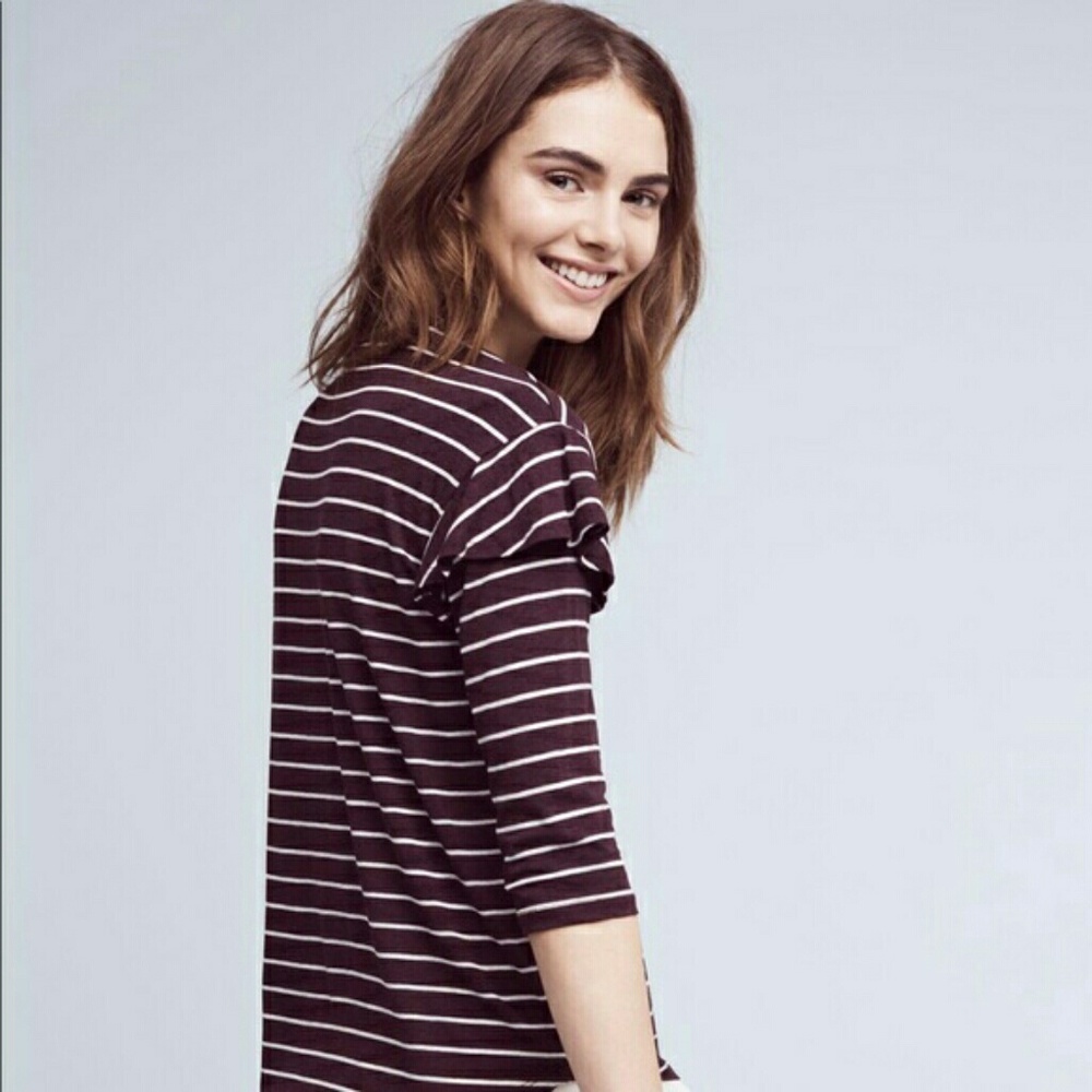 Anthropologie Dolan Ruffle Shoulders Top Maroon XS